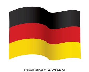 Waving Germany Flag in Single Wave Configuration, Vektorgrafik einzeln auf weißem Hintergrund, eps