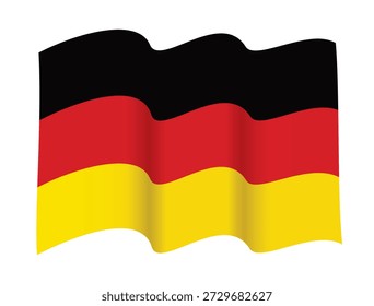 Waving Germany Flag in Two Waves Configuration, Vektorgrafik einzeln auf weißem Hintergrund, eps