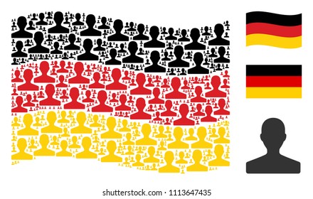 Waving Germany state flag. Vector customer icons are placed into conceptual German flag illustration. Patriotic illustration composed of flat customer pictograms.