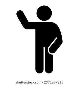 Waving gesture solid icon. Man with hand raised up and left hand down glyph style pictogram on white background. Hello pose for mobile concept and web design. Vector graphics
