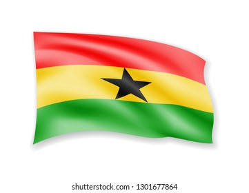 Waving Ghana flag on white. Flag in the wind vector illustration.