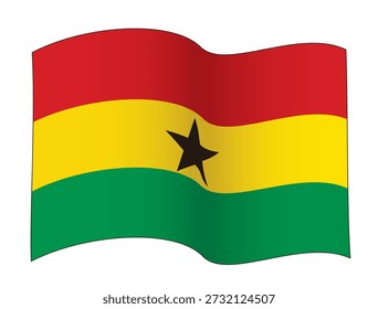 Waving Ghana Flag in Single Wave Configuration, vector illustration isolated on white background, eps