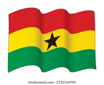 Waving Ghana Flag in Two Waves Configuration, vector illustration isolated on white background, eps