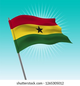 Waving Ghana flag. Vector drawing illustration of flag.