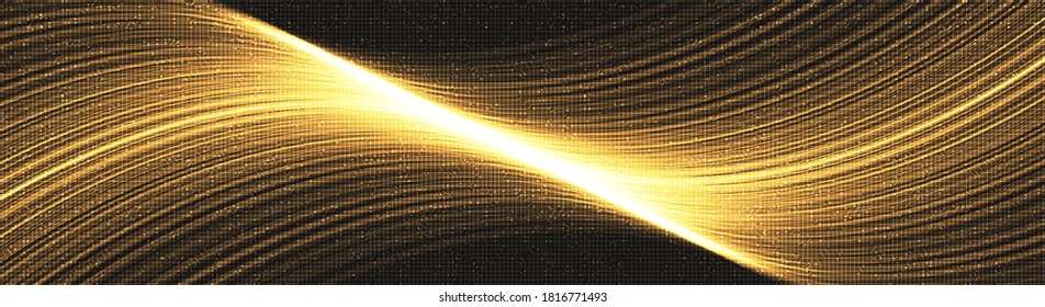 Waving Golden Technology Background,Diseño de alta tecnología digital y onda de sonido,Espacio libre para texto puesto,Ilustración vectorial.