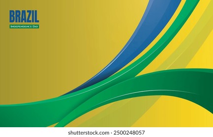 Waving gradient green and blue 3d shape in yellow background. Good template for Brazil independence day design.
