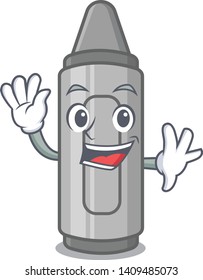 Waving gray crayon character 