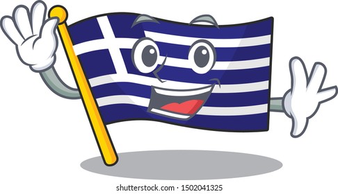 Waving greece character flag hoisted on mascot pole