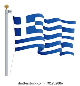 Waving Greece Flag Isolated On A White Background. Vector Illustration. Official Colors And Proportion. Independence Day