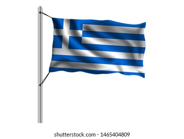 Waving Greece flag on flagpole on isolated background, flag of Greece, vector illustration