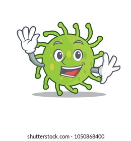 Waving green bacteria character cartoon