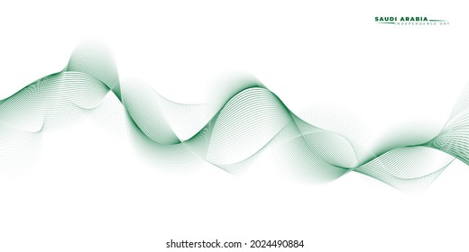 Waving Green line on white background. Saudi Arabia Independence day. Good template for Saudi Arabia Independence day or national day design