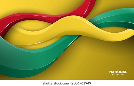 Waving Green red and yellow in 3d shapes style on yellow background. Good yellow background template for national day campaign