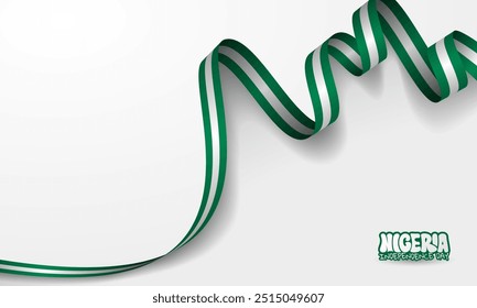 Fita verde branca ou nigéria acenando sobre fundo branco. Dia da Independência da Nigéria. Bom modelo para a campanha do dia nacional da nigéria