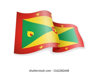 Waving Grenada flag on white background. Vector illustration
