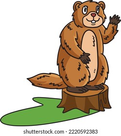 Waving Groundhog Cartoon Colored Clipart 