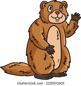 Waving Groundhog Cartoon Colored Clipart 