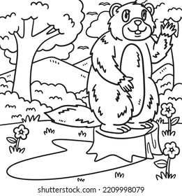 Waving Groundhog Groundhog Day Coloring 