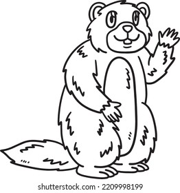 Waving Groundhog Isolated Coloring Page for Kids