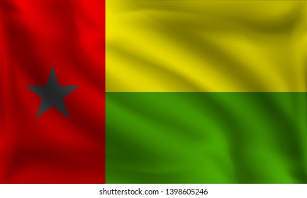 Waving Guinea Bissau flag, the flag of Guinea Bissau, vector illustration
