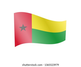 Waving Guinea-Bissau flag in the wind. Flag on white background. Vector illustration