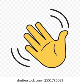 Hand-Emoji-Geste, Vektorgrafik, einzelne Icon-Illustration. Symbol für schwingende Handgesten. Handwinken, Handgeste, hallo, hi, bye, wave hello, goodbye, Grußsymbol. Vektor. eps 10.