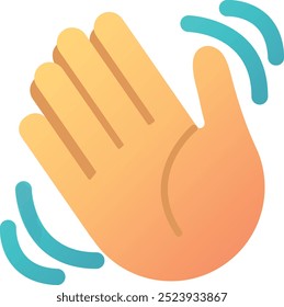 Waving hand emoji icon. Trendy colors, popular element representing greetings or farewells in social media. Emoticon, isolated element.