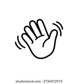 Waving Hand Gesture Black And White Vector Icon Friendly Hello Sign Line Art Illustration