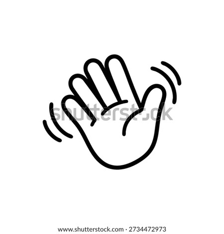 Waving Hand Gesture Black And White Vector Icon Friendly Hello Sign Line Art Illustration