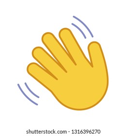 Waving hand gesture emoji color icon. Hello, hi, bye, goodbye hand gesturing. Greeting palm. Isolated vector illustration