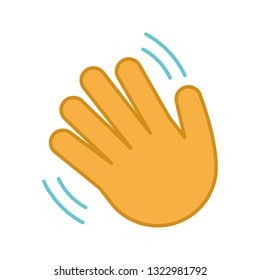 Waving hand gesture emoji color icon. Hello, hi, bye, goodbye hand gesturing. Greeting palm. Isolated vector illustration