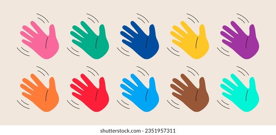 Waving hand. Gesture of greeting or goodbye. Colorful vector illustration
