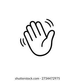 Icono de gesto de mano agitando Ilustración de línea de Vector en blanco y negro de Símbolo de saludo de hola
