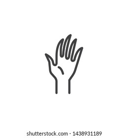 Waving hand gesture line icon. linear style sign for mobile concept and web design. Hello or goodbye hand sign outline vector icon. Symbol, logo illustration. Vector graphics