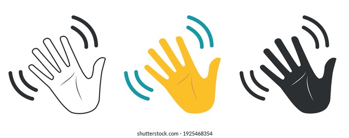 Vector de gesto de mano ondulante aislado en fondo blanco. Colocar el conjunto de iconos de la aplicación de audio