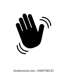 Waving hand icon. Black silhouette gesture. Signal waves illustration. Friendly greeting vector.