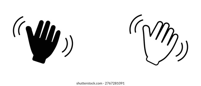 Waving hand icon set. Hand hello, bye hand, welcome, goodbye, gesture - stock vector. Communication symbol black flat vector illustration isolated on white background. 