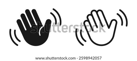 Waving hand icon set. Hand hello, bye hand, welcome, goodbye, gesture - stock vector.