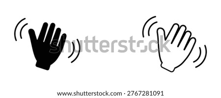 Waving hand icon set. Hand hello, bye hand, welcome, goodbye, gesture - stock vector. Communication symbol black flat vector illustration isolated on white background. 