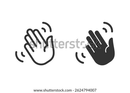 Waving hand icon set. Represents greeting, farewell, hello, hi, goodbye or acknowledgement
