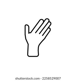 Waving Hand Isolated Line Icon. Editable stroke. Vector sign for adverts, stores, shops, articles, UI, apps, sites. Minimalistic sign drawn with black line