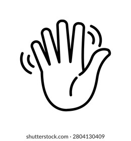 Waving Hand Line Icon. Gesture of Hello or Goodbye Outline Symbol. Friendly Greeting Sign. Editable Stroke. Isolated Vector Illustration.