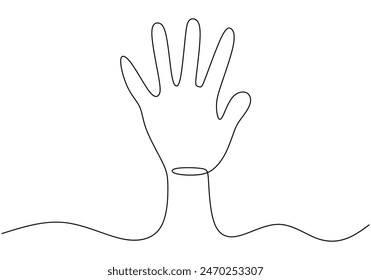 Waving hand opened hand high five continuous line drawing. Hand gesture concept. Vector illustration minimalist design hand drawn isolated on white background.