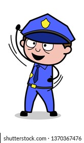 Waving Hand - Retro Cop Policeman Vector Illustration