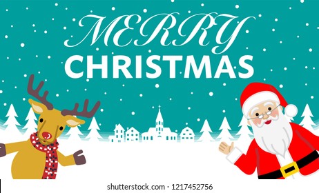 Waving hand - Santa Claus and Reindeer , Merry Christmas message