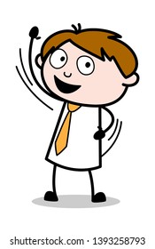 Waving Hand to Say Hello - Office Salesman Employee Cartoon Vector Illustration﻿