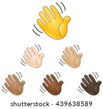 Waving hand sign emoji set of various skin tones