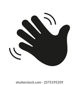 Waving Hand Silhouette Icon. Gesture of Hello or Goodbye Black Symbol. Friendly Greeting Sign. Isolated Vector Illustration.