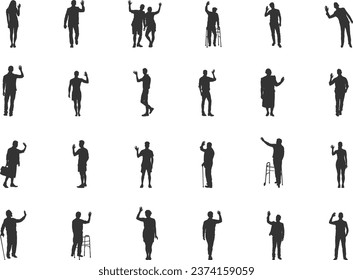 Waving hand silhouettes, People waving hand silhouettes, Man waving hand, Woman waving hand