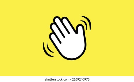 waving hand vector line icon. hello hi gesture symbol on bright yellow background. vector eps 10.